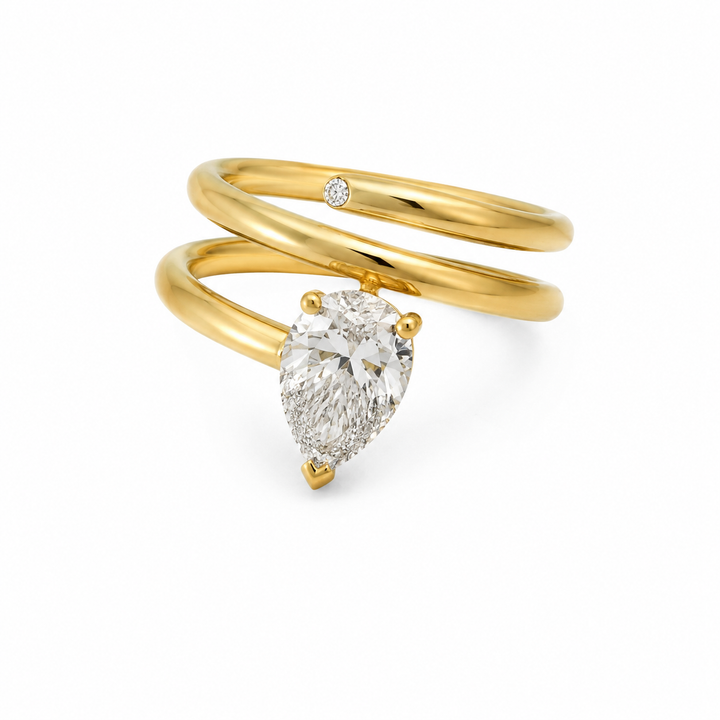 18K Yellow Gold  Lab Diamond Pear Cut 3 Rows Ring
