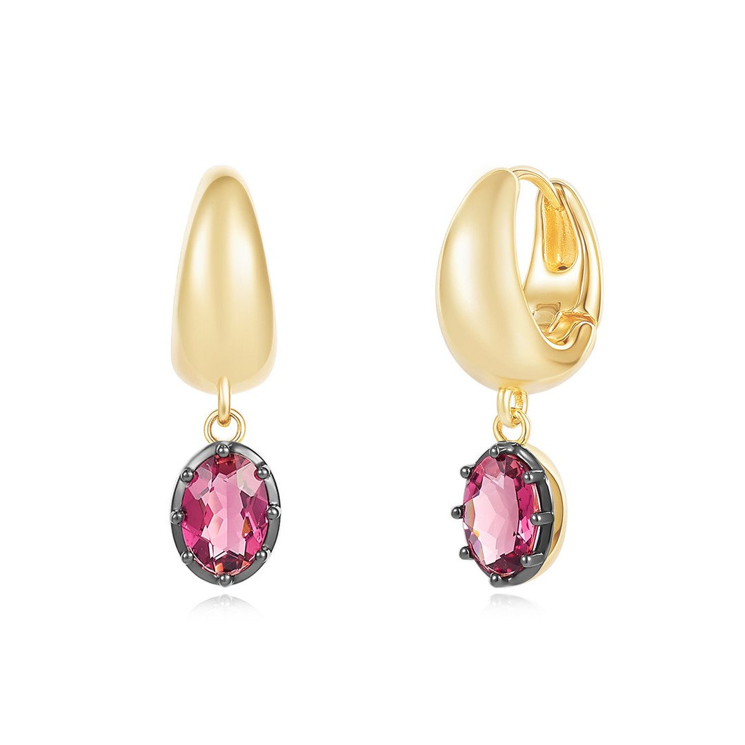 14K Yellow Gold Pink Tourmaline Huggies Earrings