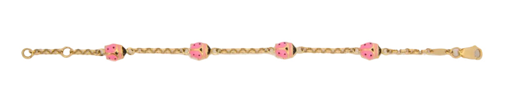 14k Yellow Gold Pink Ladybug Girl Bracelet