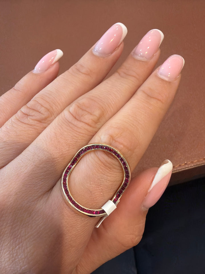 14K Yellow Gold Reversible Ring 3-1 Emerald- Diamond- Ruby