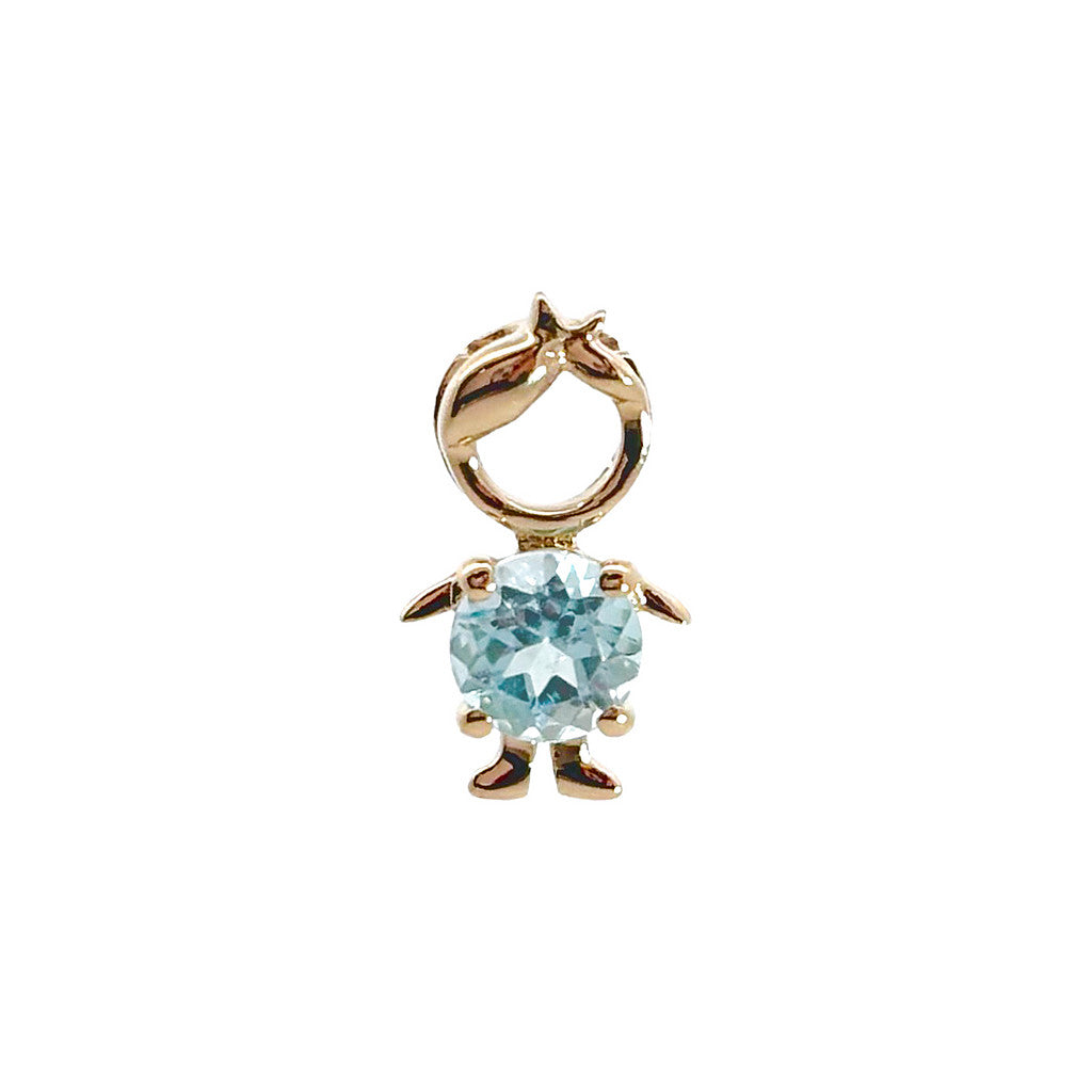 14K Yellow Gold Birthstone Round Prong Aquamarine March Boy Pendant
