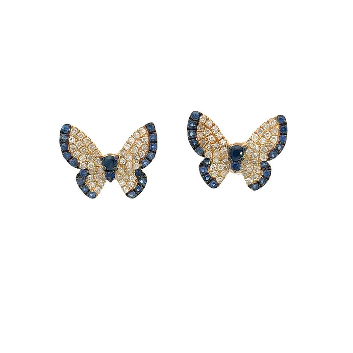 14K Yellow Gold Sapphire And Diamond Butterfly Earrings