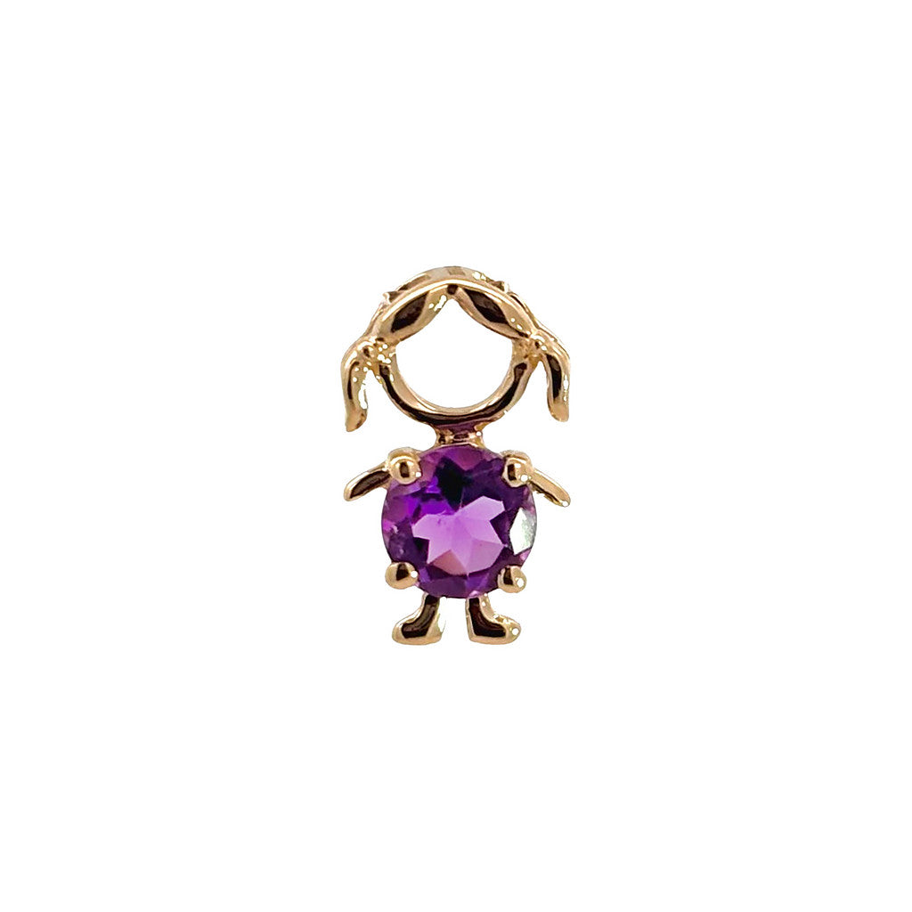 14K Yellow Gold Birthstone Round Prong Amethyst Girl Pendant February