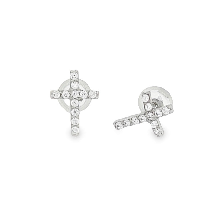 White Gold Cross and Cz Earrings