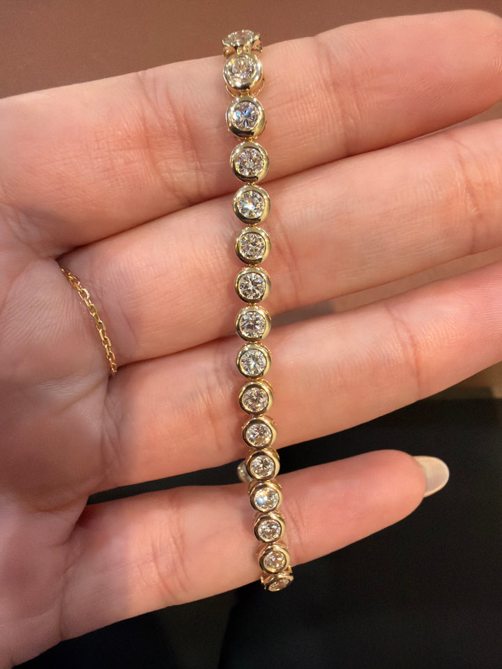 14K Yellow Gold Lab Diamond Round Bezel Tennis Bracelet