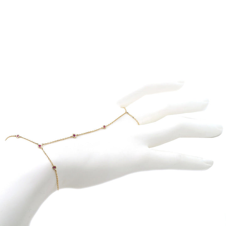Yellow Gold Hand Chain Round Bezel Ruby Bracelet