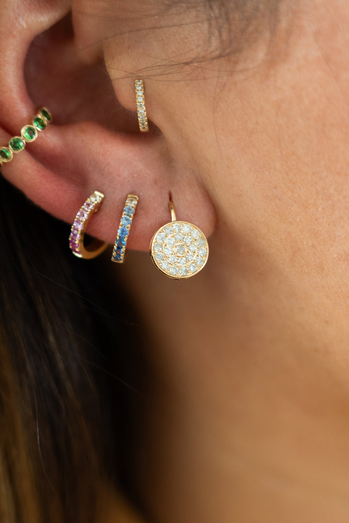 14K Yellow Gold Round Disc Round Micro Pave Diamond Earrings