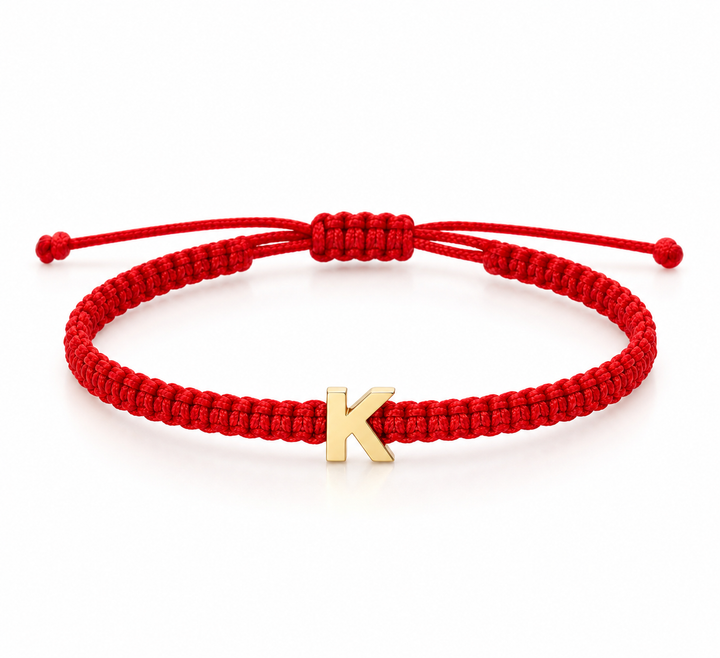 14K Yellow Gold Initial Letter 8mm Red Cord