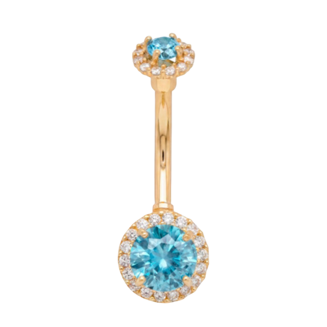 14K Yellow Gold Zirconia Belly Piercing