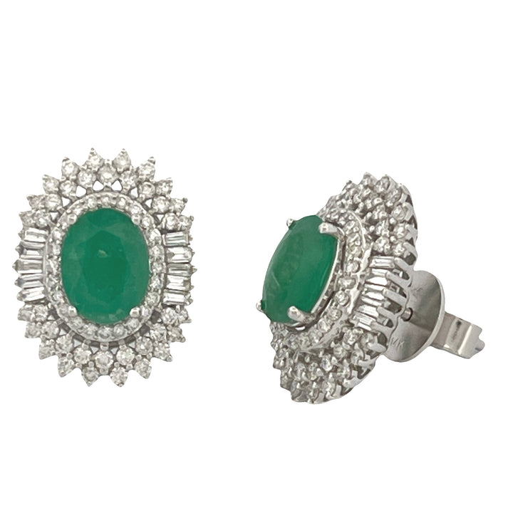 14K White Gold 1.15 CT DIAMOND EMERALD 2.05 CT EARRINGS DIANA INSPIRED PUSHBACK