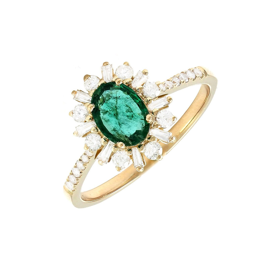14K Yellow Gold Diamonds and Emerald Ring