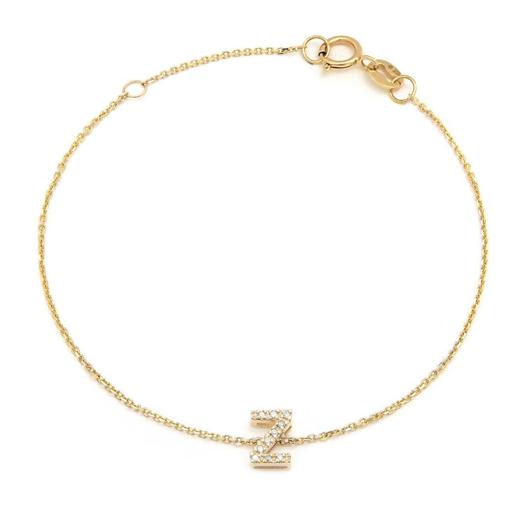 14K Initial Single Prong Diamond Bracelet