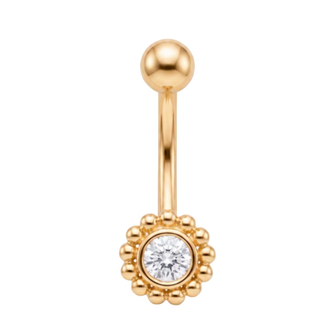 14K Yellow Gold Zirconia Belly Piercing