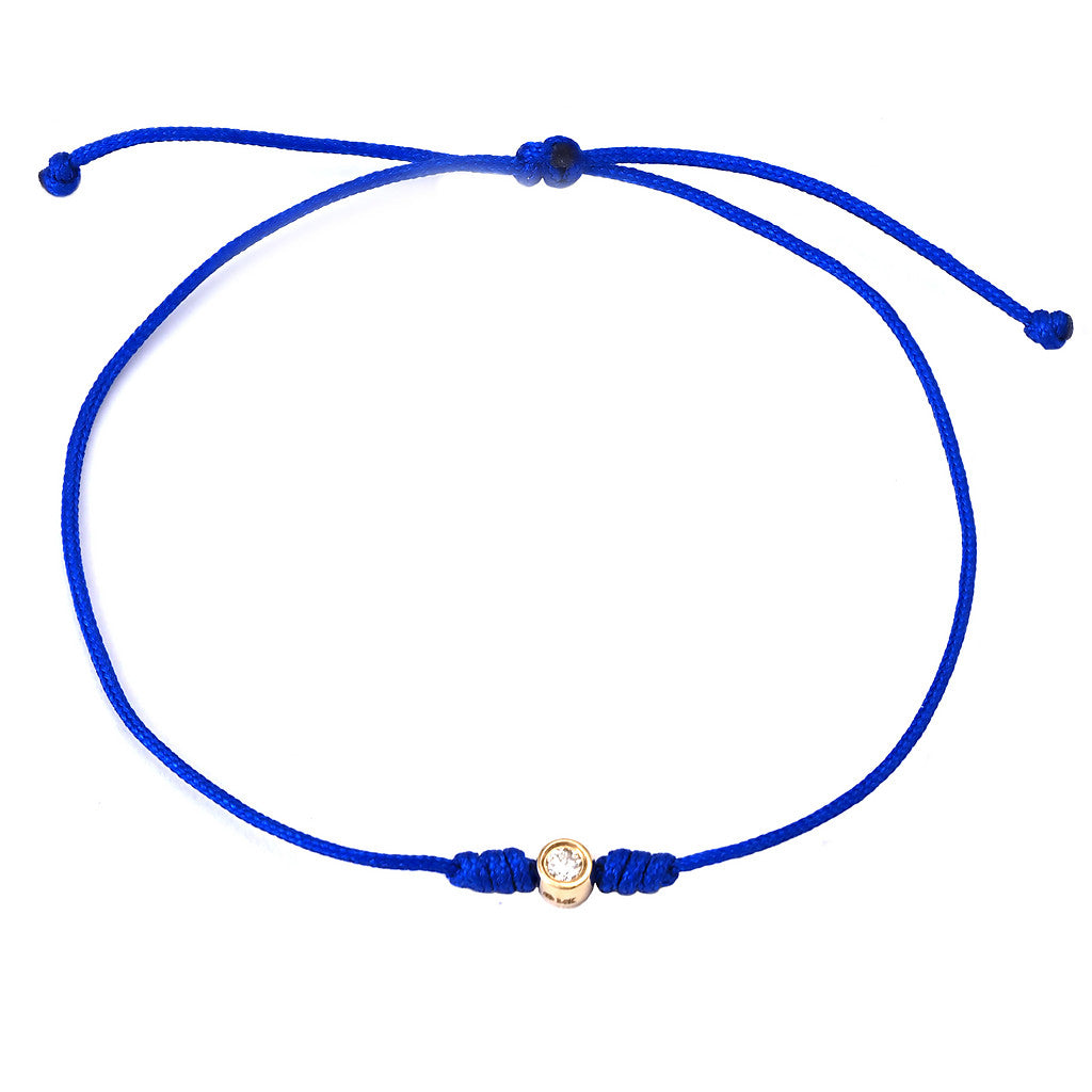 14K Bezel Set Diamond On Cord Bracelet