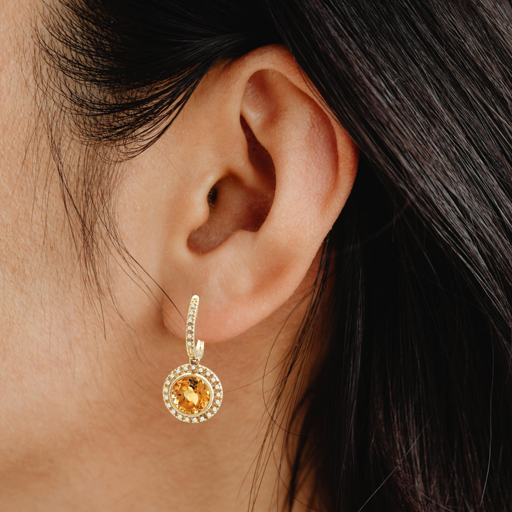 14K Citrine And Diamond Drop Earring