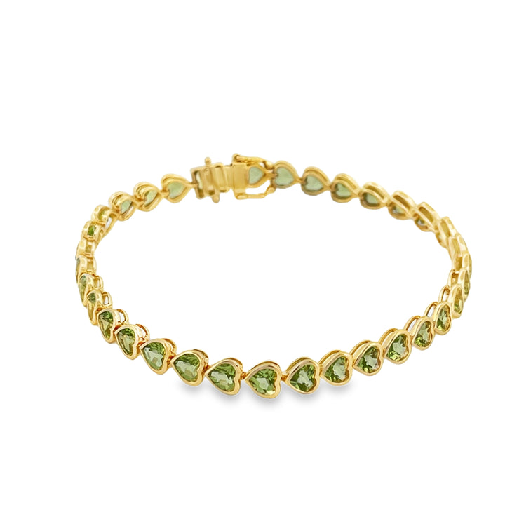 14K Yellow Gold Heart Shape Green Peridot Bracelet