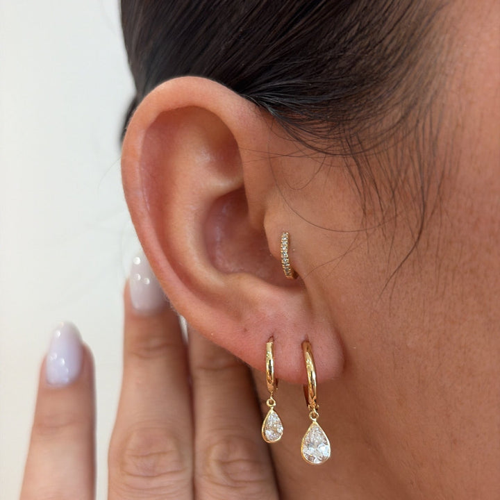 18K Yellow Gold Pear Lab Diamond Hoops Earrings