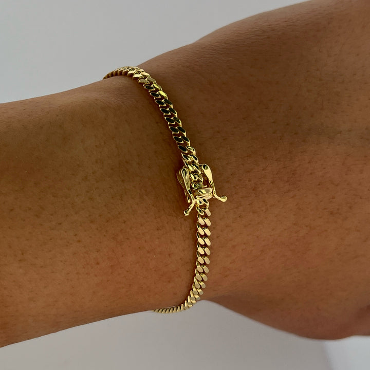14K Yellow Gold 3mm Cuban Link Bracelet
