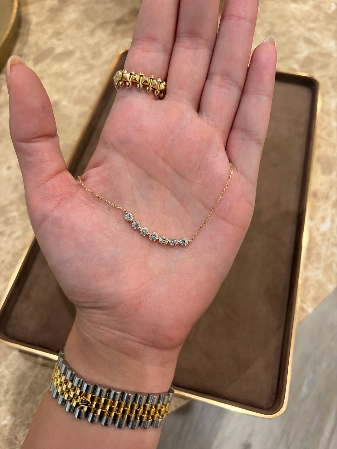 14K Yellow Gold Seven Lab Diamond Necklace