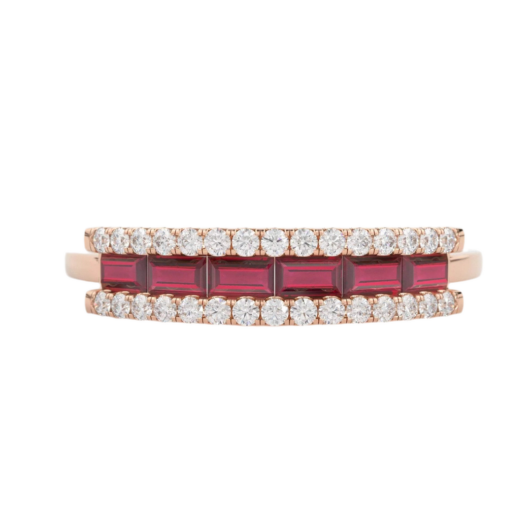 14K Ruby Rose Gold Baguette Ring