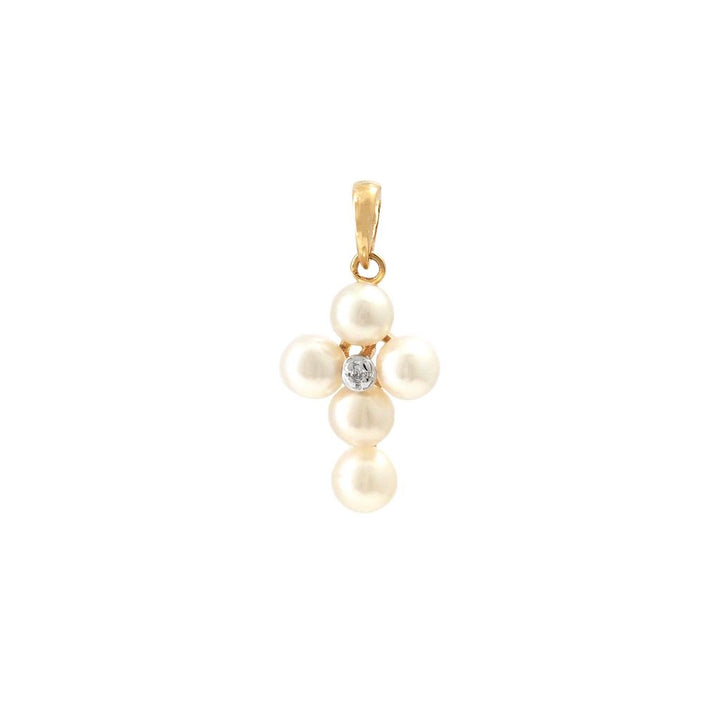 14K Gold Cross Pearl Pendant