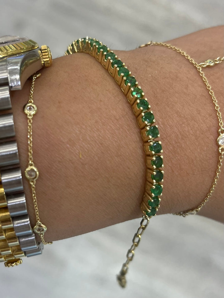 14K EMERALD 2.61CT Tennis + Paper Clip Bracelet