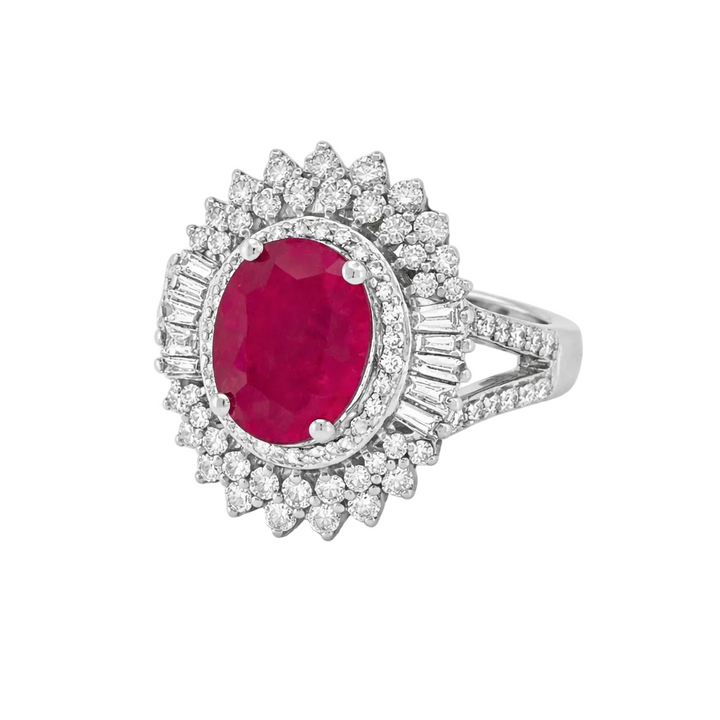 14K White Gold 1.00 Ct Diamond and 3.80 ct Ruby Diana Inspired Ring