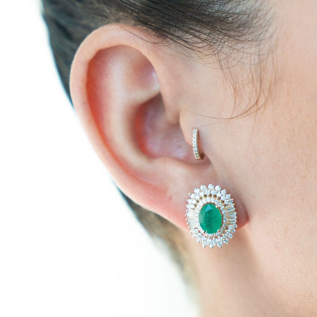 14K  1.15 ct Diamond Emerald 2.05 ct Earrings Diana Inspired pushback