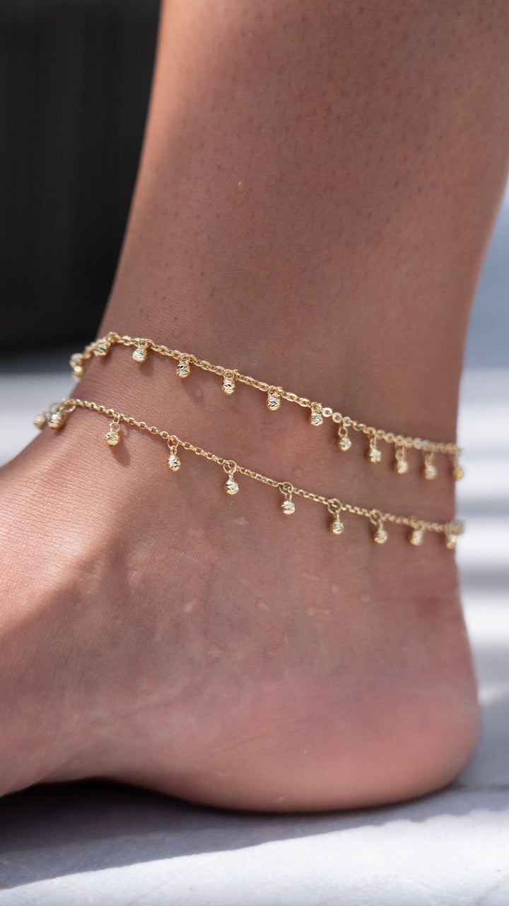 14K Tobillera de Bolitas Satinadas