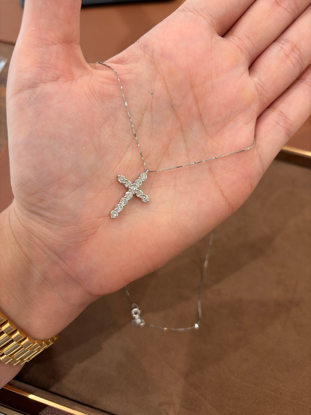 14K White Gold Lab Diamond Cross Necklace