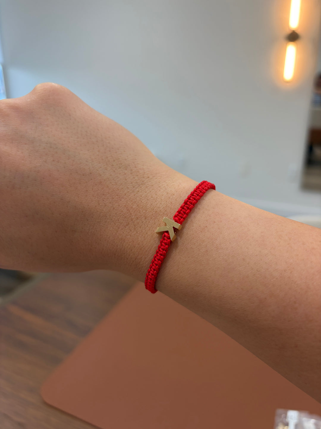 14K Yellow Gold Initial Letter 8mm Red Cord