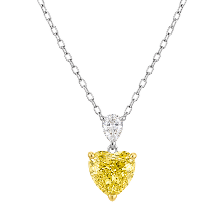 18K White Gold Heart Shape Yellow Lab Diamond Necklace