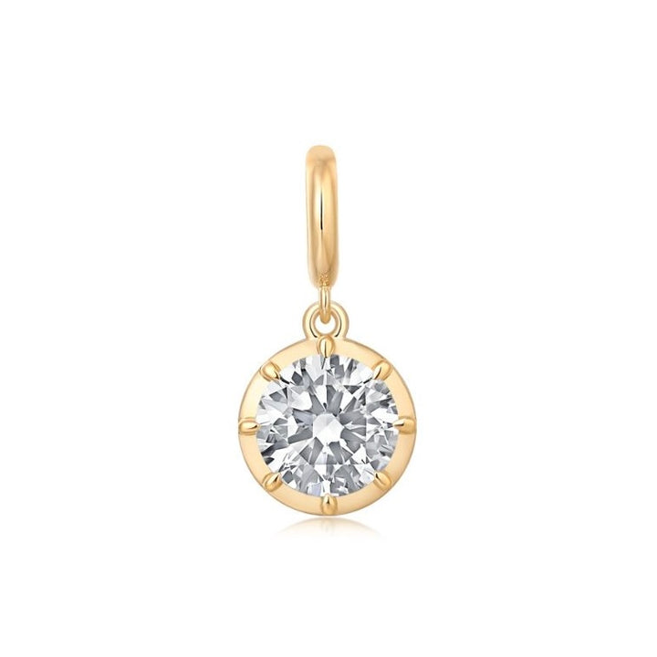 14K Yellow Gold Round Bezel Lab Grown Pendant Diamond Clip Charm