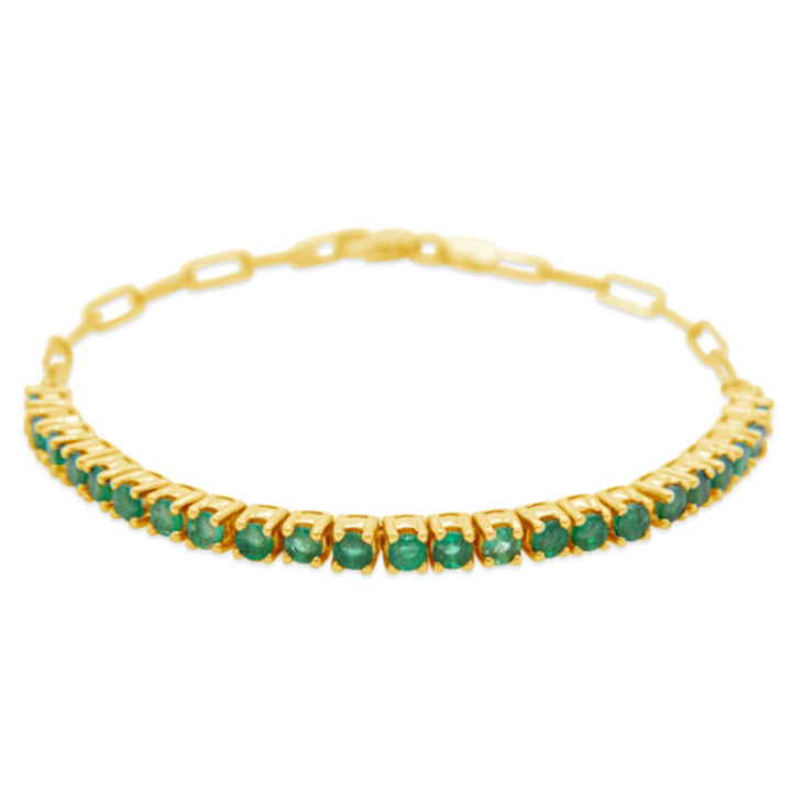 14K EMERALD 2.61CT Tennis + Paper Clip Bracelet