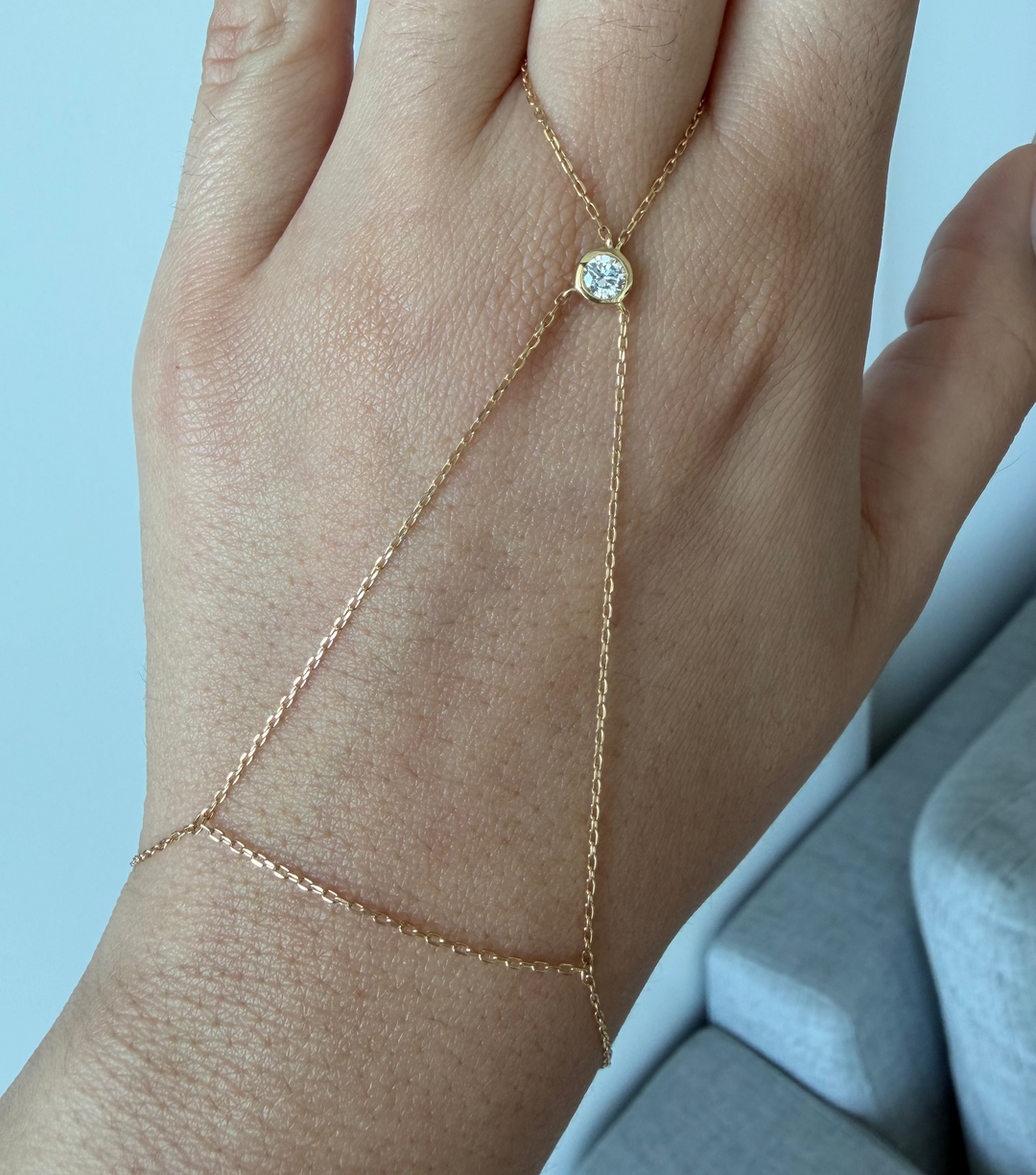 18K Yellow Gold Diamond Bezel Hand Chain Bracelet