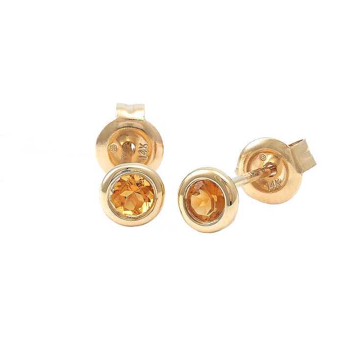 14K Gold Round Bezel Citrine Earring