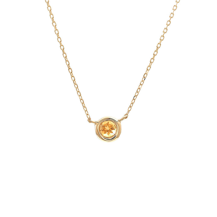 14K Gold Round Bezel Citrine Necklace