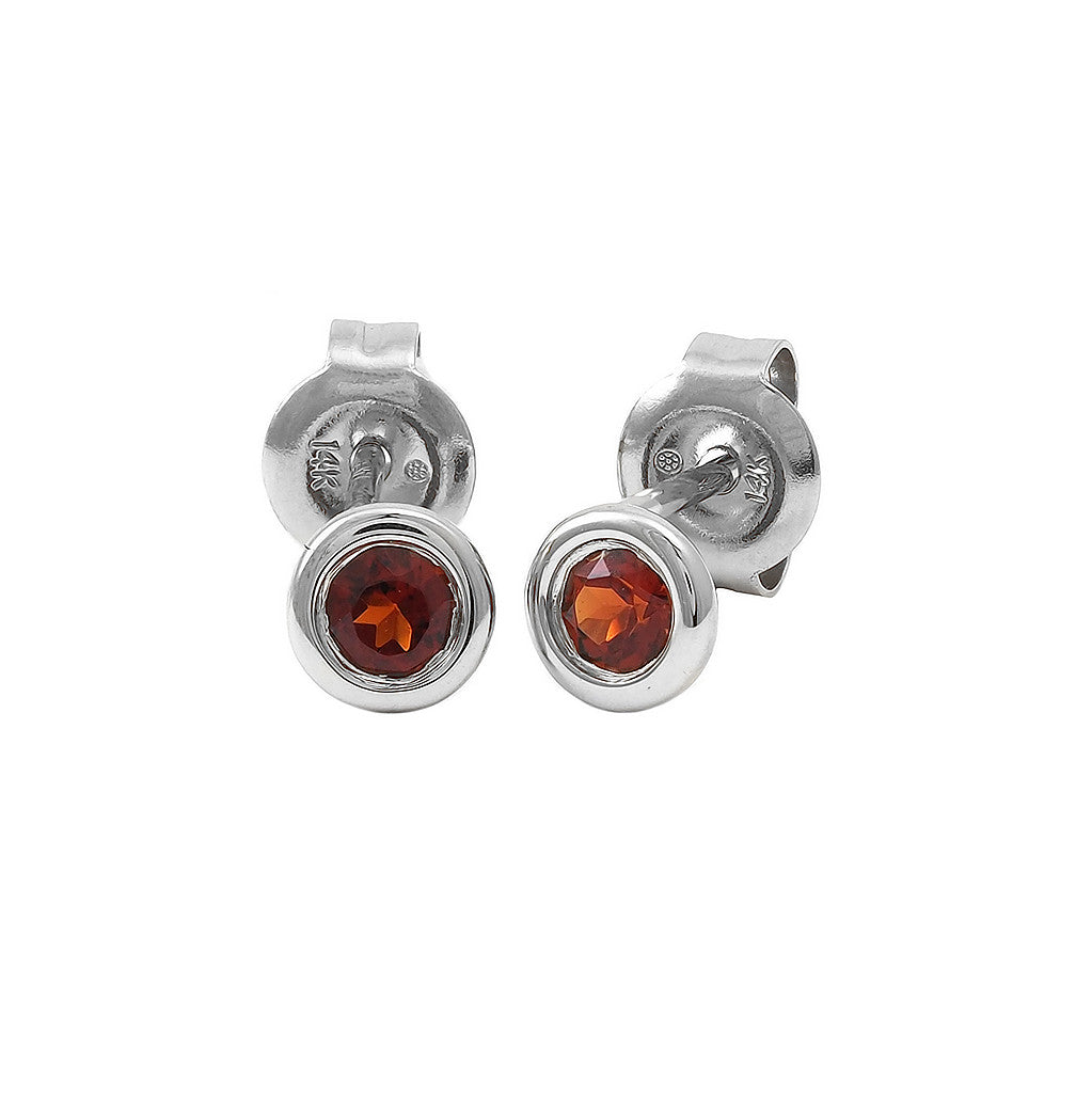 14K Gold Round Bezel Garnet Earrings Pushbacks