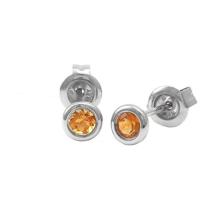 14K Gold Round Bezel Citrine Earring
