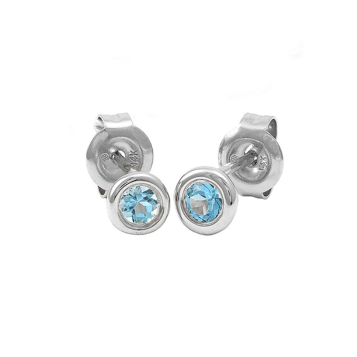 14K Gold Round Bezel Blue Topaz Earring