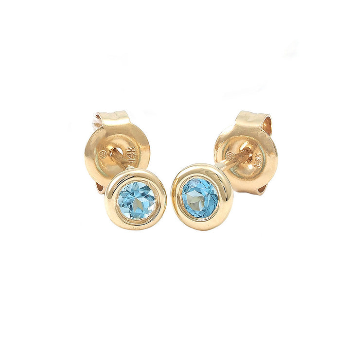 14K Gold Round Bezel Blue Topaz Earring