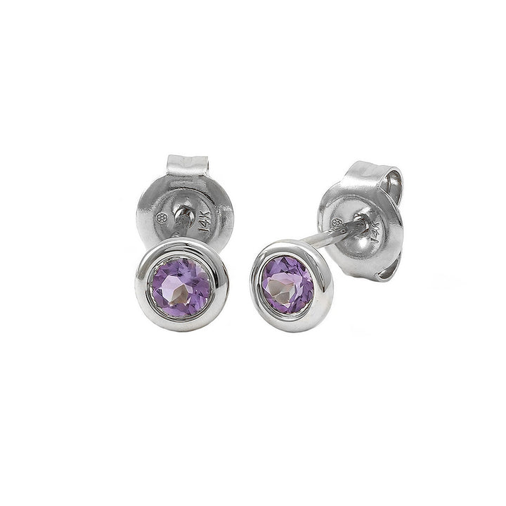 14K Gold Round Bezel Amethyst Earring