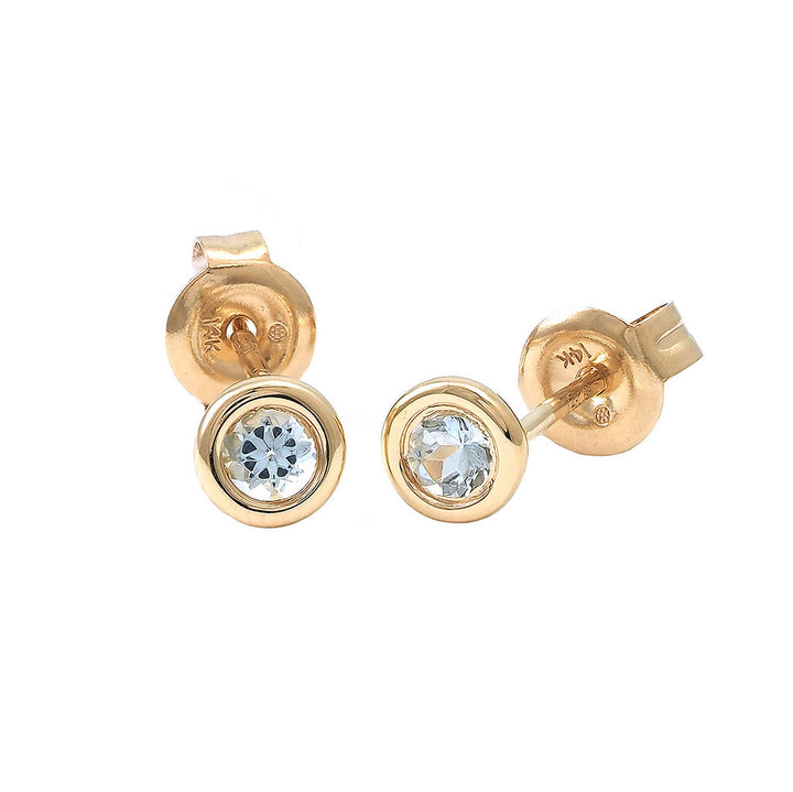 14K Gold Round Bezel Aquamarine Earring