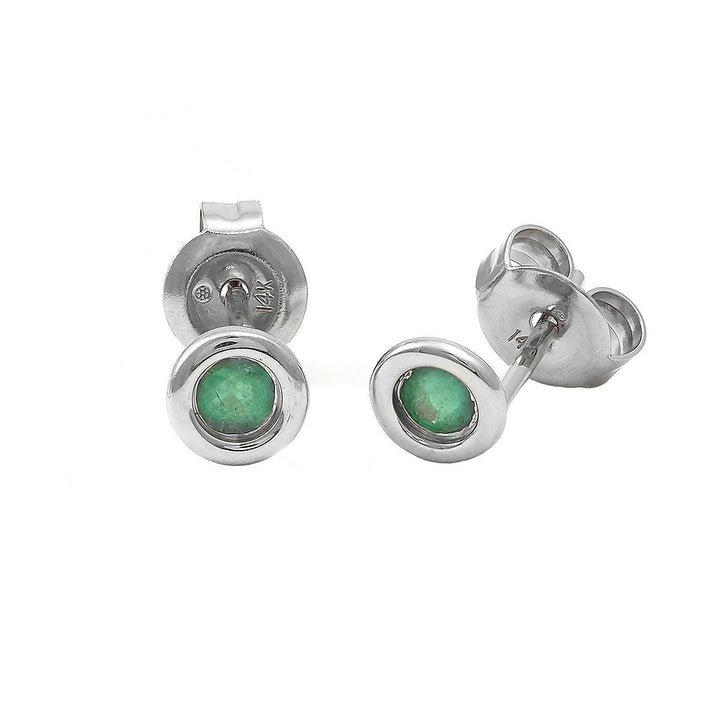 14K Gold Round Bezel Emerald Earring
