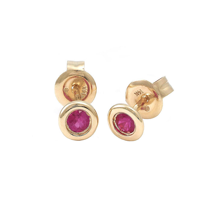 14K Gold Round Bezel Ruby Earring