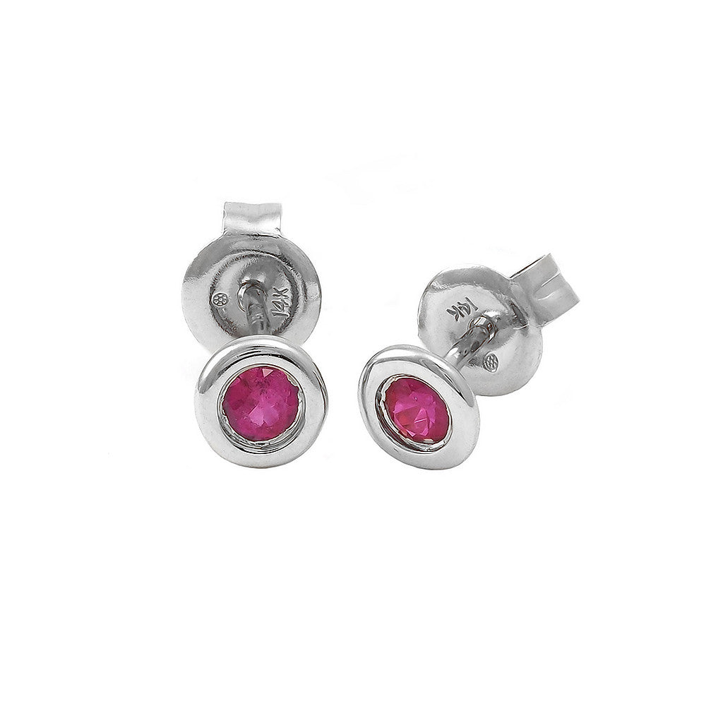 14K Gold Round Bezel Ruby Earring