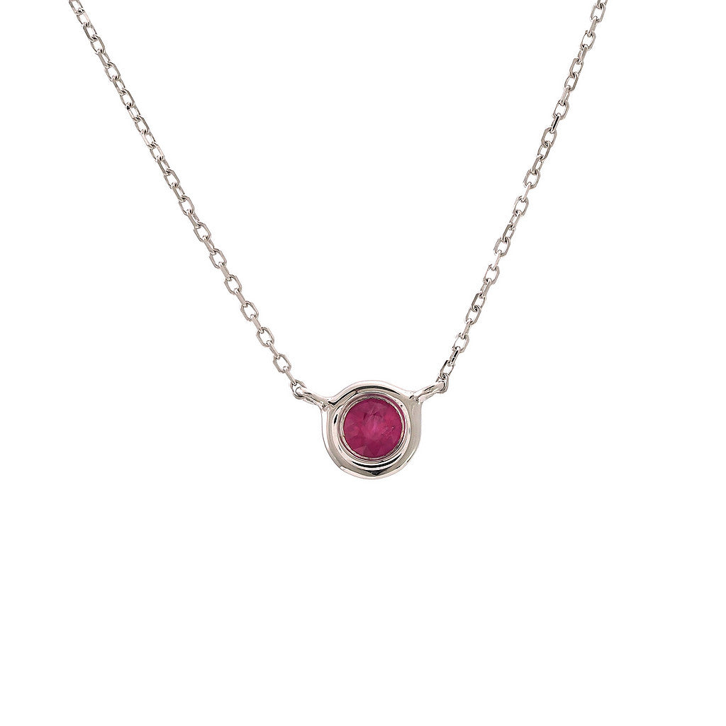 14K Gold Round Bezel Ruby Necklace