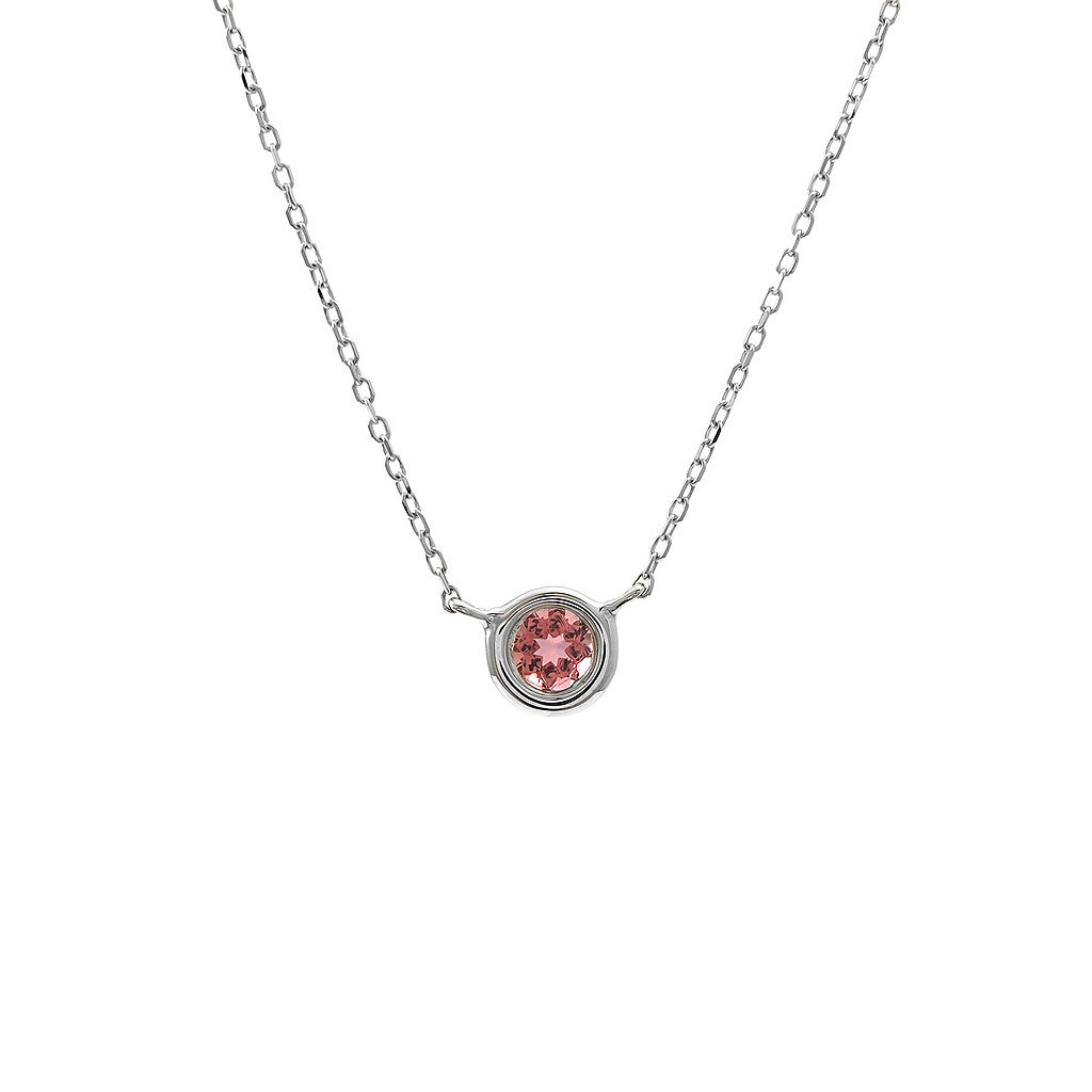 14K Gold Round Bezel Pink Tourmaline Necklace