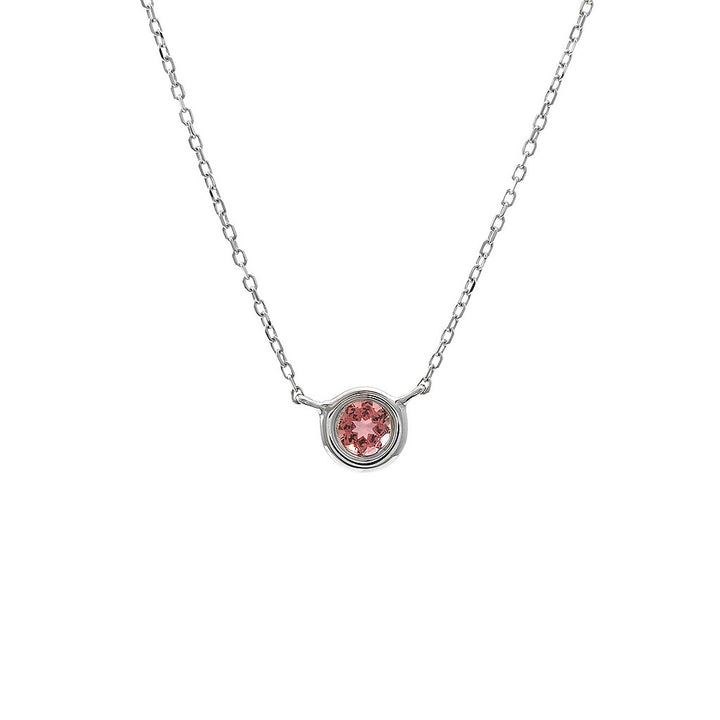 14K Gold Round Bezel Pink Tourmaline Necklace