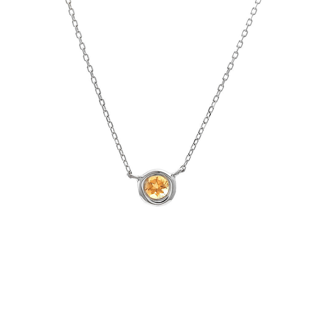 14K Gold Round Bezel Citrine Necklace